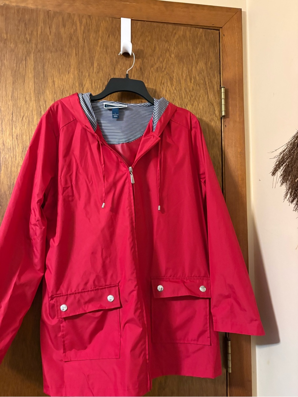 Karen Scott Red Hooded Trench Coat